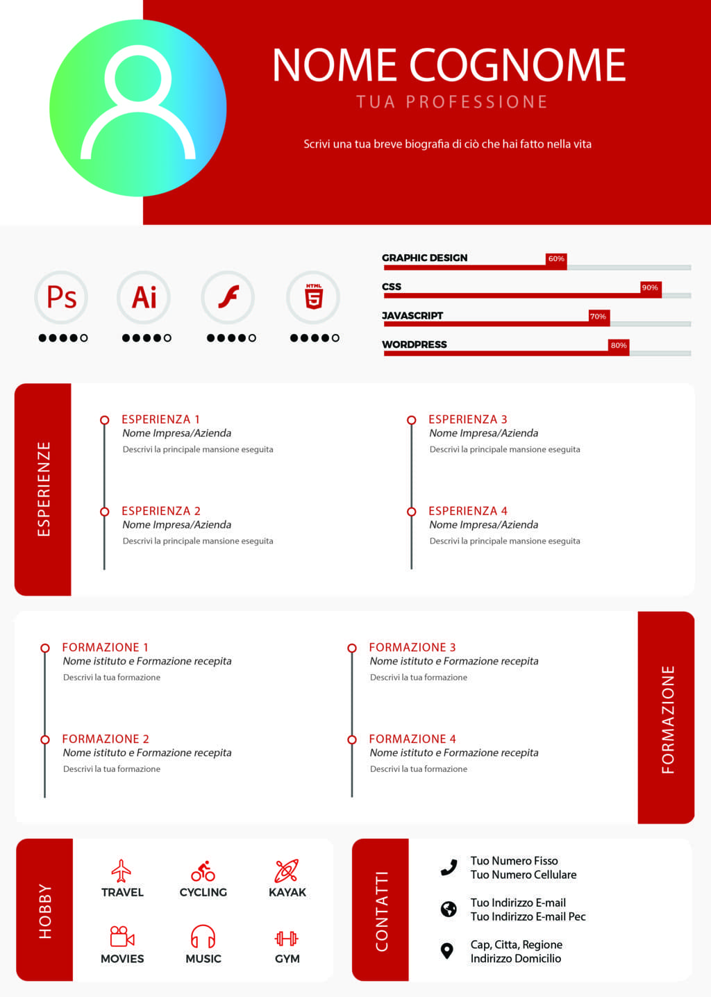 Dynamic designer cv 3 rosso