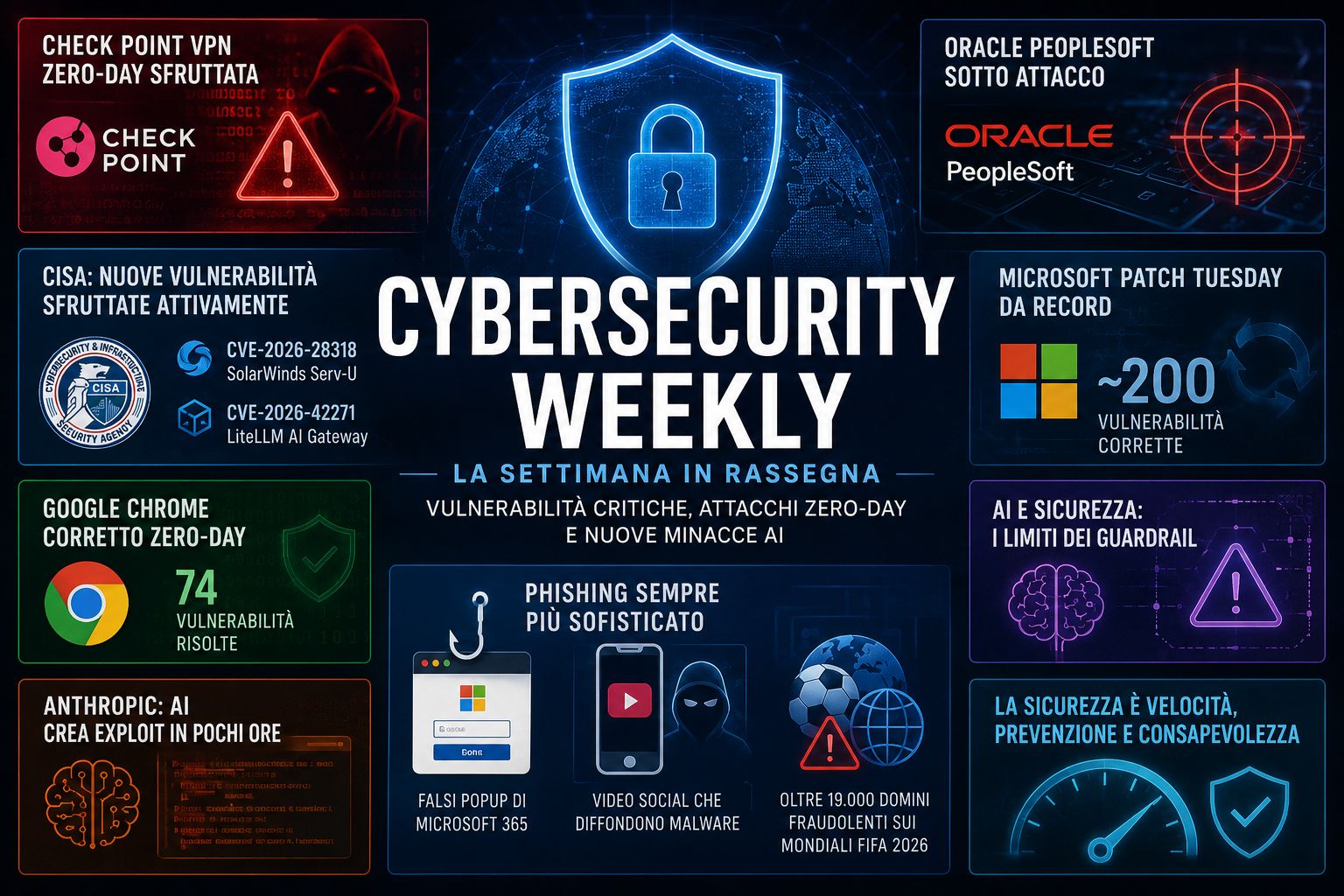 Cybersecurity Weekly vulnerabilita critiche, attacchi zero-day e nuove minacce AI