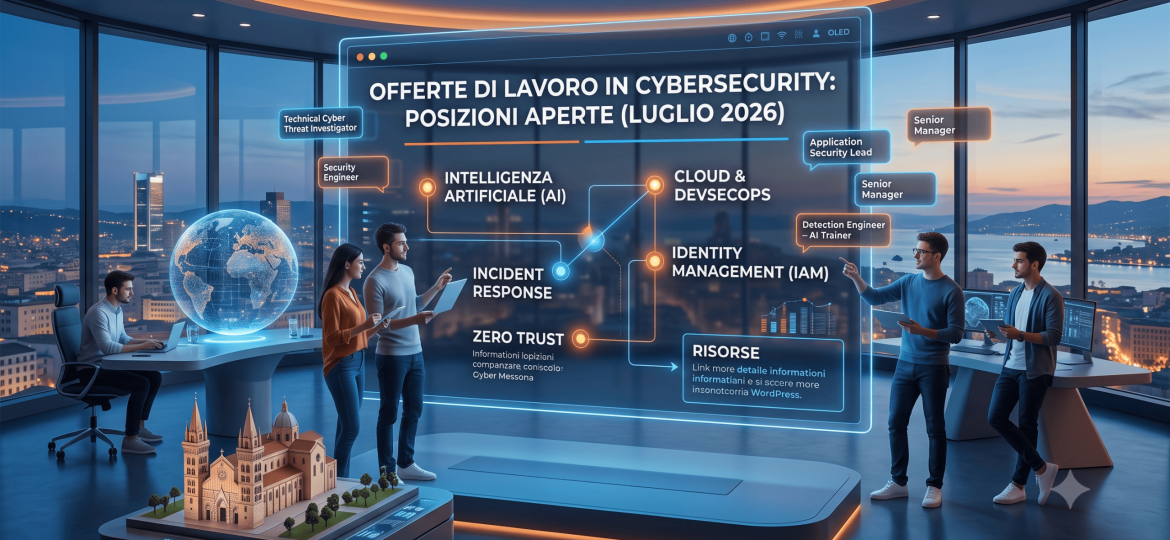 Offerte di lavoro in Cybersecurity le posizioni aperte a luglio 2026